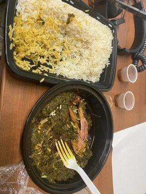 Potatoe greens and white rice