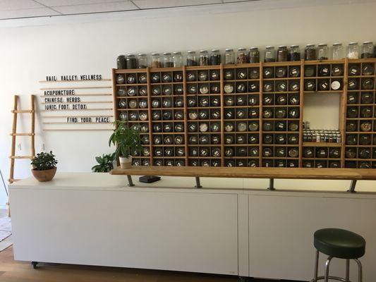 Herb Bar! Look at all those bulk herbs!!! :)