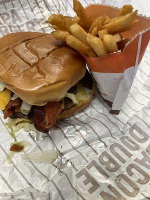 Bacon burger and fries