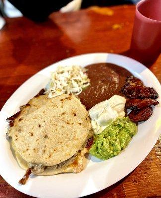Mushroom and Garlic and Sausage Papusas Plate