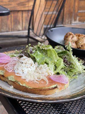 Avocado and salmon toast at brunch.