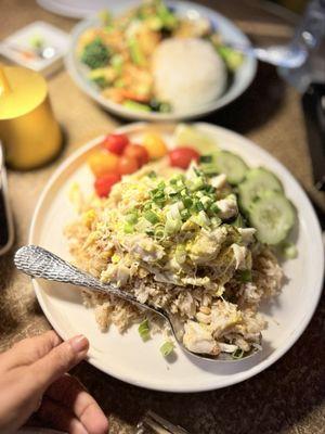 Crab Fried Rice, Ginger Garlic Rice Chicken Satay Pad Woon Sen