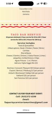 Updated Catering for taco bar service