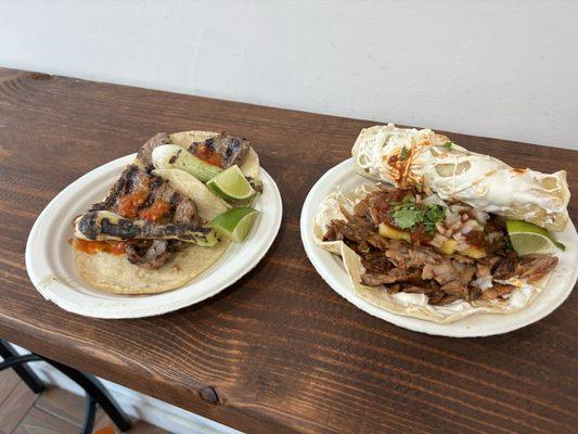 Tacos al pastor y carne asada