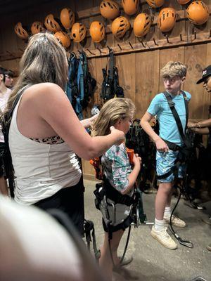 Getting fitted with our harness.