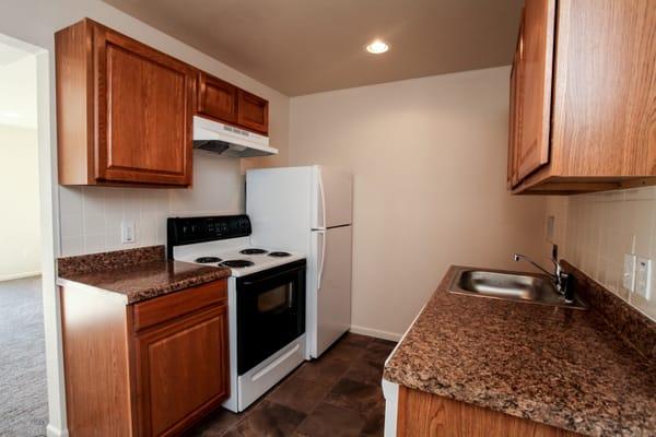 New cabinets, floor and countertops.