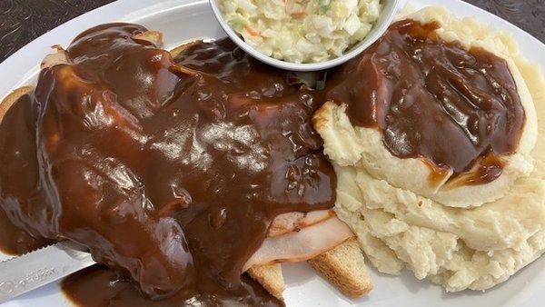 open-face turkey & coleslaw w/mashed potatoes