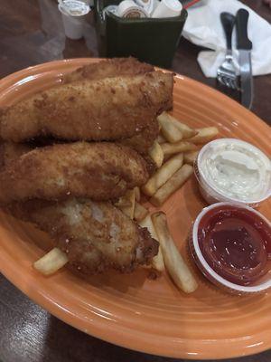 5 pc Fish (perch) with fries and applesauce (choice of 2 - salad, coleslaw, applesauce or fries) Very fresh.