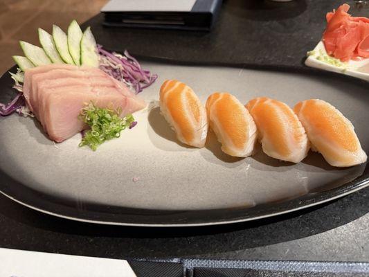 King salmon Sushi little fishy more rice than fish very disappointing not worth six dollars apiece