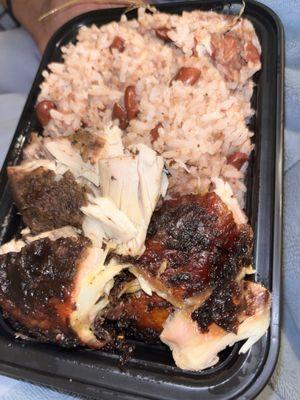 Jerk chicken and rice and peas