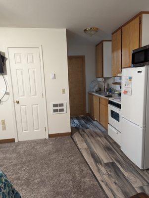 kitchenette of main bedroom, the bathroom is at end of hall (2nd bedroom is to the left off the hall)