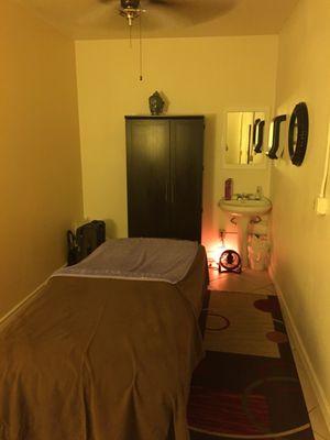 Here's the inside of the massage - reiki room in Scottsdale. Simple, all cocooned in, quiet