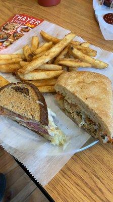 Half a Reuben and half a Chicken Pesto