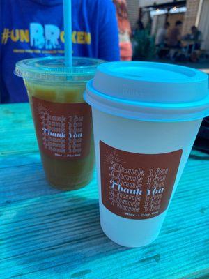 Lavenders lattee and a cold drip coffee