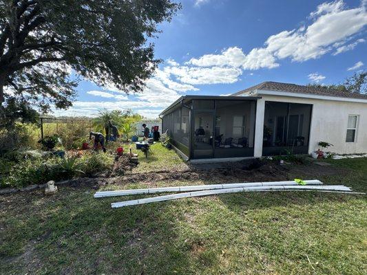 Irrigation going back in after sun room installation.