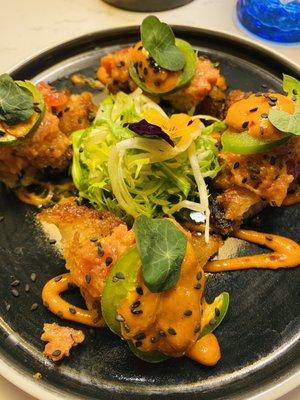 Spicy tuna on crispy rice. A+