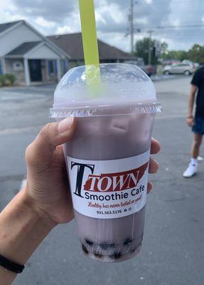 Taro milk tea with tapioca boba
