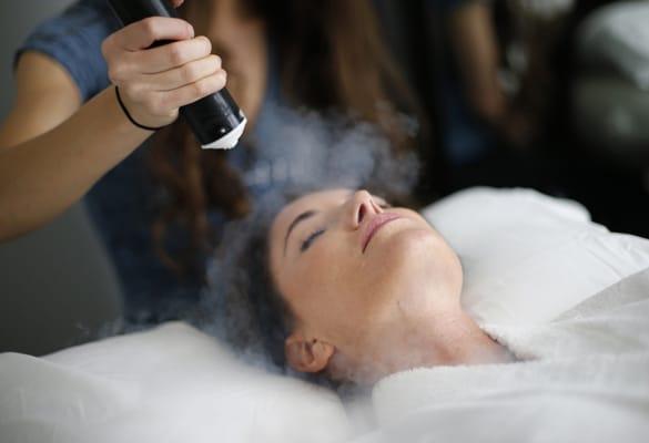 The CRYOfacial uses pressurized liquid nitrogen vapors which are applied to the face and neck to stimulate the production of collagen.