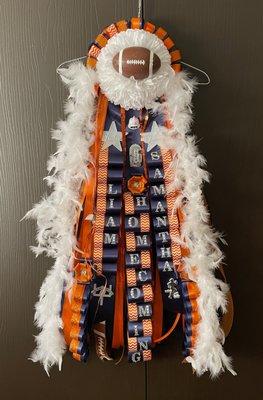 Orange, Navy and some Feathers ... Homecoming Mum 2022.