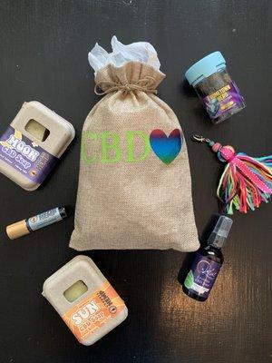 CBD soap, liposomal spray, Hometown Hero Flower, and CBD roll-on