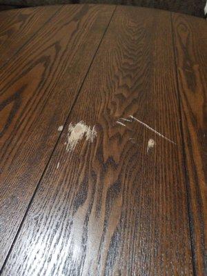 Center of the table rubbed all the way down to the base