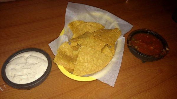 Complimentary chips and salsas