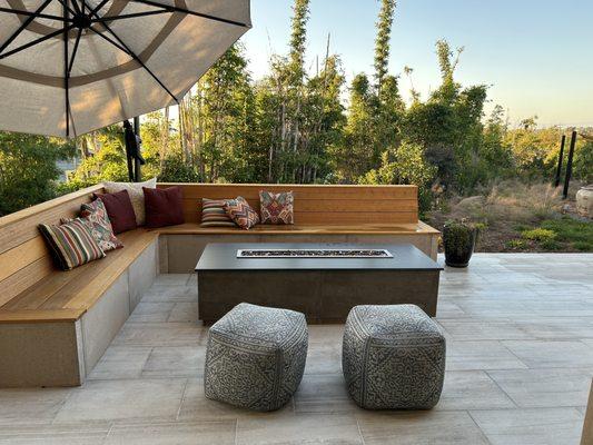 Custom seating and fire pit area
