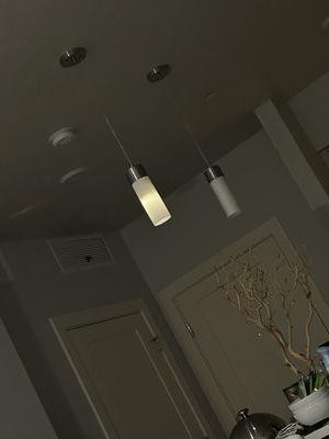 Kitchen lights. Only part of one working after maintenance was working on my garbage disposal. Ugh!!!!