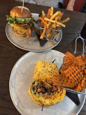 Smokehouse burger and Southwest Steak wrap. Delicious!