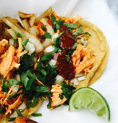 Chicken tacos with salsa roja