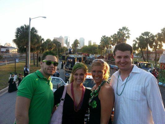 On a parade float for St patricks day Parade, Ybor City, Tampa