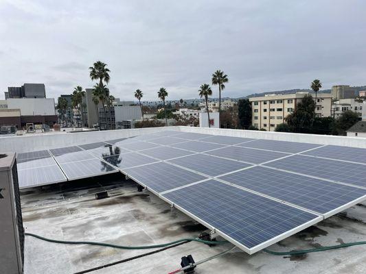 Commercial solar panel cleaning in Beverly Hills, Ca.