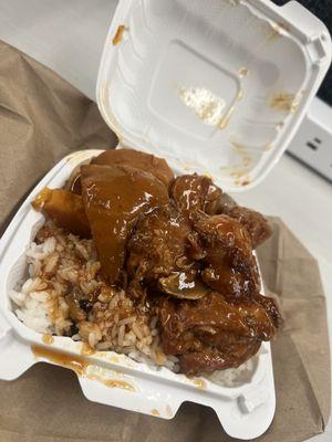 Brown Stew Chicken Lunch Special White Rice Candied Yams