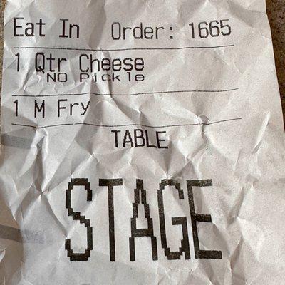 Eat in Mobile Order Receipt