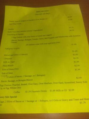 This is our breakfast menu stop in and enjoy our great food