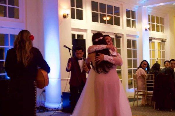 Uplights and speaker in the back