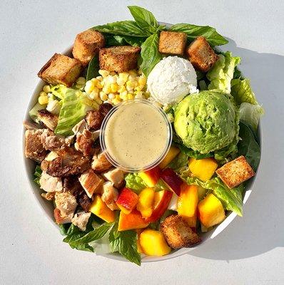 New Seasonal item: Peach Panzanella. Only available for rest of summer!