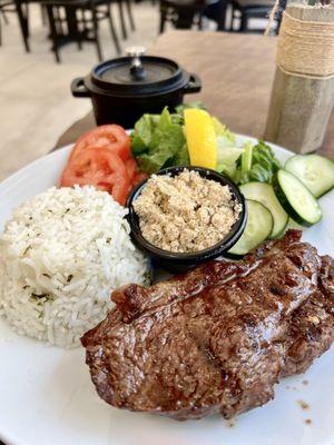 Steak plate cooked medium rare