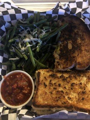 Meatball grilled cheese with garlic Parmesan green beans