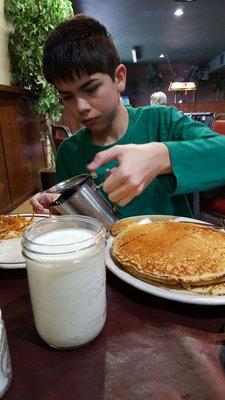 When you eat at a place called Moonshiners, the milk with your pancakes comes in a canning jar.