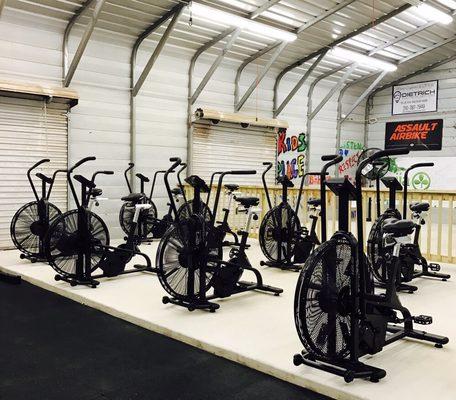 Assault Air Bike area with kids corner directly attached to main gym