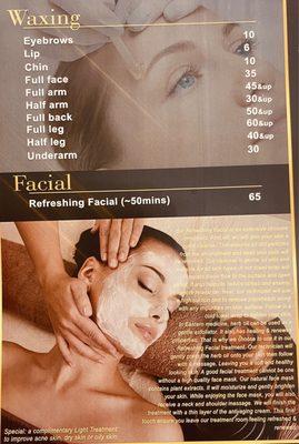 Service menu & prices