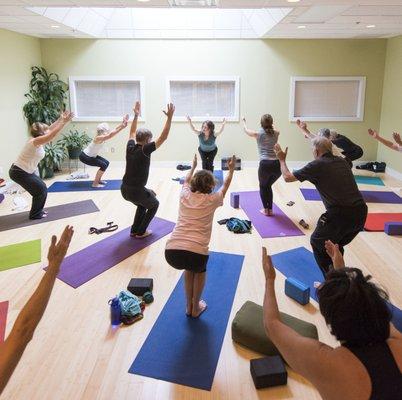 Our yoga studio enjoys natural light from our skylight.