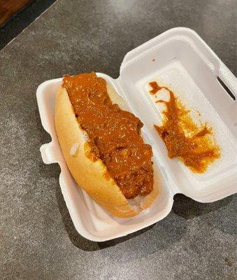 Coney Dog after I asked for more Coney Sauce