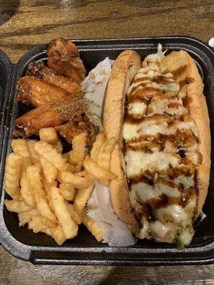 Combo with jerk chicken Philly, 6 pc Trae young wings, fries - $25.99