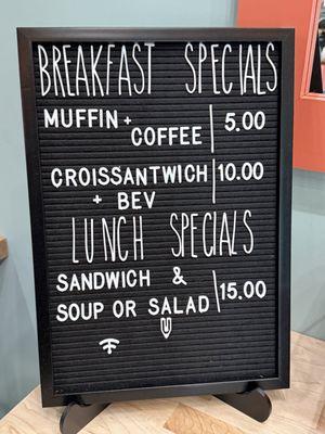 Menu listing Special's.