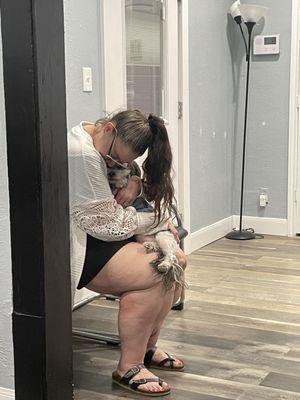 KODI OUR COMPANY DOG GETTING CUDDLES