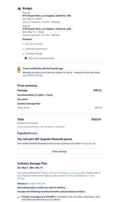 Our confirmation of our Reservation Pickup time of 3:30