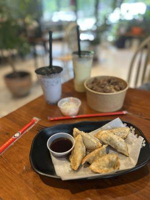 Fried Dumplings (6pcs) Bulgoghi Cup BAP Taro Latte Mango Slush