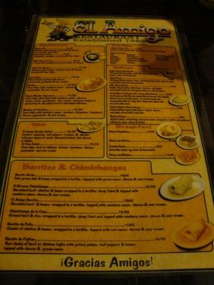 One of the Pages of the Menu from El Amigo Mexican Restaurant March 21st 2012 visit